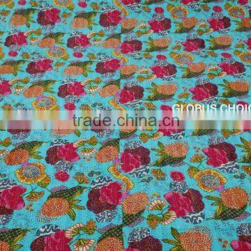 Indian Handmade Kantha Bedspread Queen Cotton Blanket Ralli Gudari