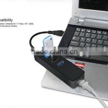 New Plastic USB 3.0 3 port ethernet hub with usb ethernet switch adaptor