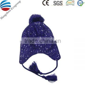 100% Acrylic fashion warm knitted beanie hat with tassel