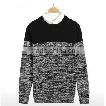 Mens fashion contrast color cotton knit pullover sweater