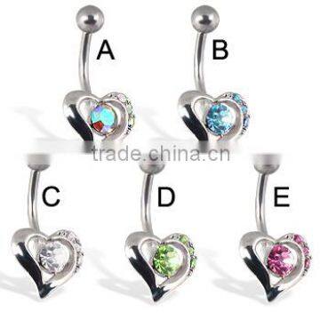 Heart Belly Button Ring With Gems