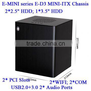 2014 New arrival E-MINI series E-D3 MINI-ITX Aluminum chassis with Standard ATX Power Supply optional 2* PCI Slots 2*COM