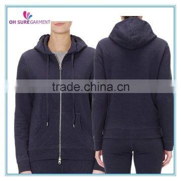 100% cotton french terry zipper-up hoodie for lady