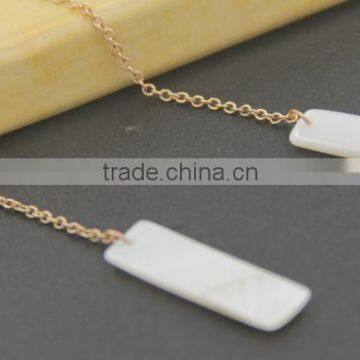 Gold Long Dangle Drop Chain With Rectangle Alloy Stone Earrings photo-5