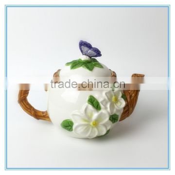 Flower Pattern Ceramic Tea Pot Canister Handprint