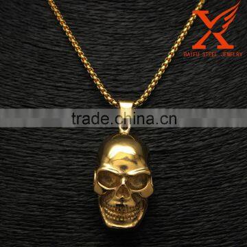 Stainless Steel Gold Plated Festival Accessories Bulk Costume Jewelry Skull Pendant