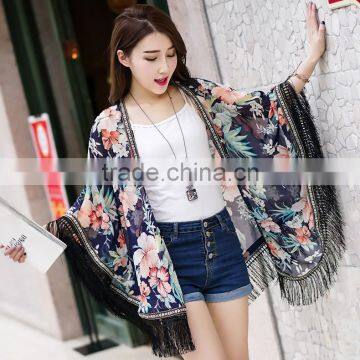 fringe tassel latest flower printed hot selling beach dress