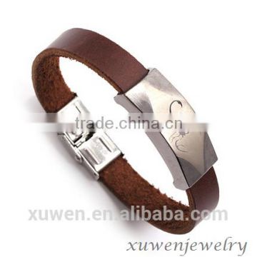 unisex laser scorpion 316l stainless steel plain leather bracelet