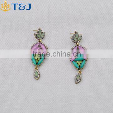 2016 Hot Sale European Women Party Alloy Rhinestone Acrylic Dangle earrings Colorful Chandelier Earrings/