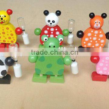 Wooden Cartoon Kids Mini Toothbrush Holder With 2 Minutes Hourglass photo-3