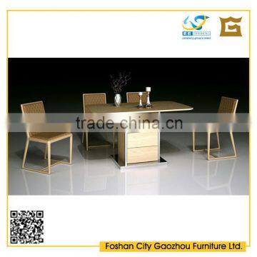 latest furniture design wooden top stainless steel frame with drawers dining table chair set