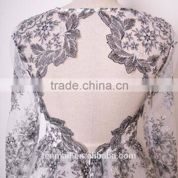 OEM Elegant White Organza With Black Embroidery Plus Size Long Sleeve Wedding Dress Women Dresses Wholesale Supplier photo-6