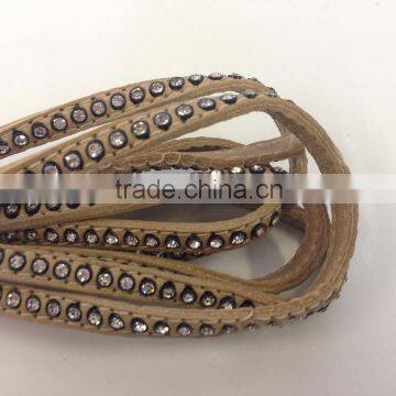 Flat leather with Studs -real nappa leather flat with cristal strass-6mm-beige