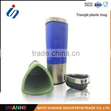 320ml Triangle mug for gift and promotion plastic travel mug