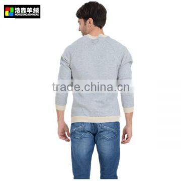 Men Blue Cashmere Sweater, Men Contrast Color Sweater photo-2