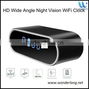 IR night vision H.264 WIFI mobile remote control HD 1080p table clock spy camera wifi clock