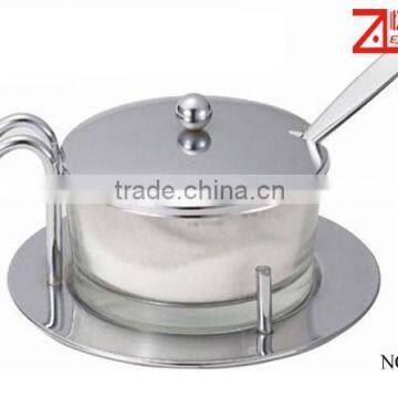 high clear glass sugar pot with lid spoon