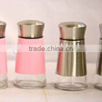 wholesale glass spice jar with metal coating pepper salt