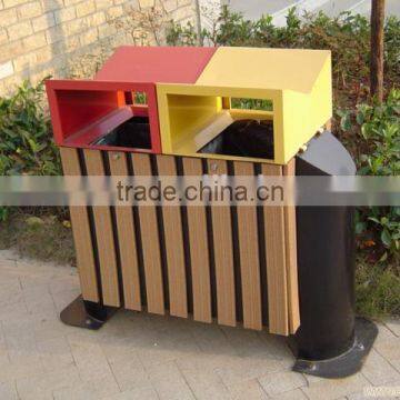 Roadside Decorative Wpc Wood Plastic Composite Trash Cans / Cylinder Cedar Slats Outdoor Dustbin photo-6