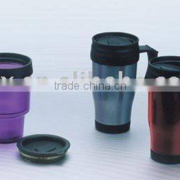 Promotional Paper Insert Plastic Coffe Travel Mug Double Wall Coffee Cup Car Mug With Handle photo-3