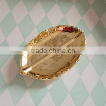 Table Top Decorative Small Ceremic Golden Leaf Tray photo-4