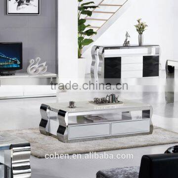 european design modern mdf stainless steel marble top coffee table