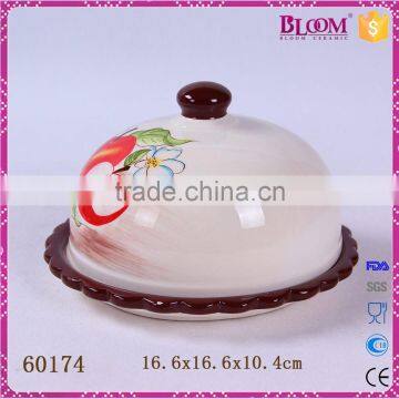 Simple Design Apple Decals Round Ceramic Butter Dish photo-2