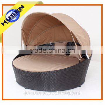 Outdoor High Quality Rattan Wicker Round Daybed With Canopy