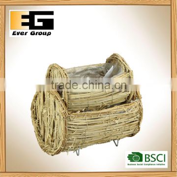 Natural rattan semi cylindrical garden planter and decoration tray