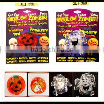 Halloween skull and pumpkin flashing pin