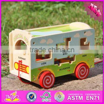 2017 New Design Pull String Wooden Bus Toys for Toddlers W05C080 photo-6