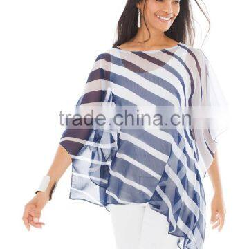 fashion stripe sheer chiffon poncho tops