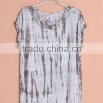 Tie Dye T-shirt for Women, Tie Dye Blouse With Metal Decoration photo-4