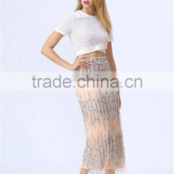 Latest Ladies Elegant Fashion Beautiful Party Skirt Sequin Beading Embellishment Skirt Long Skirt photo-5