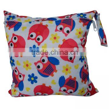 Elastic Multipurpose Custom Made Diaper Bags Reusable Cloth printed two pocket baby diaper wetbag