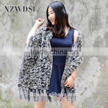 CX-B-65B Custom Black Frost Women Rabbit Fur Shawl For Sale photo-4