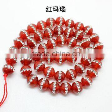 4-12 mm red agate crystal rhinestone stone strand 2016 new round stone beads with crystal& rhinestone setting