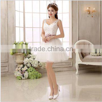 Wholesale Bridesmaid Dress Small Bride Toast Slim Wedding Dress Tank Shoulder V Neck Lace Short Wedding Dress photo-2