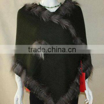 Cotton cashmere shawl with fox fur tirm for fall winter