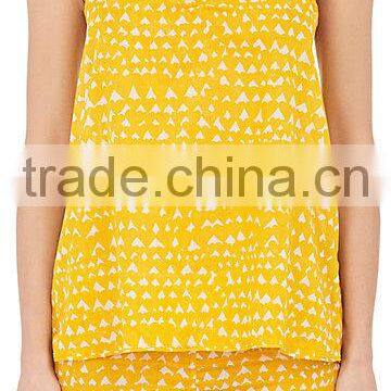 Women Pajamas Abstract-print Cotton Voile Pajama Cami With White Lace Trim