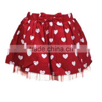 Knee Length Facny Design Heart Printing With Lace Bottom Skirt for 2-14years Girl