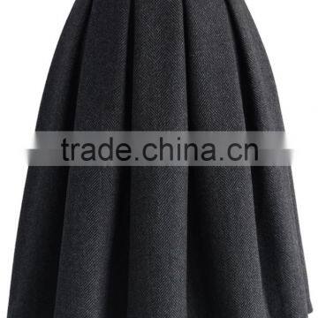2016 Guangzhou Shandao Brand Name New Aututmn Fashion Women Ruffle Keen Length High Waist Dark Grey Cotton Formal Skirts Designs photo-2