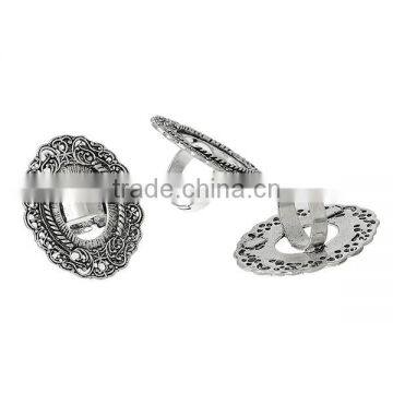 Adjustable Rings Oval Antique Silver Cabochon Settings 17.9mm 10 PCs Ring Setting photo-3