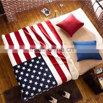 customized OEM design printed usa flag faux fur minky sherpa fleece blanket