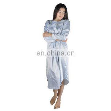 sexy blue long dress bathrobe sleepwear dress with white lace