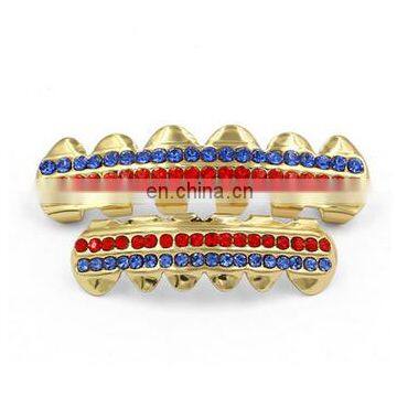 New Real Rose Gold Color Plated CZ Teeth Cross Top & Bottom Tooth Caps Hip Hop Bling Grills For Christmas Gift