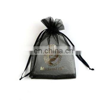 Black organza bag with gold logo