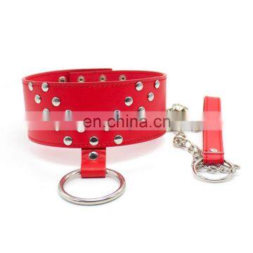 Sexy Red Studded Collar With Leash Sex Novelty Adult Product Sex toy Bondage Collar