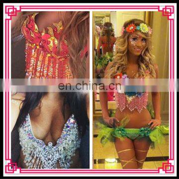 Aidocrystal Handmade sexy woman big size rhinestone tassel Belly dance sequin ladies bra and panty top