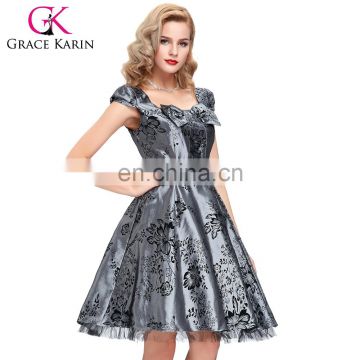 Grace Karin Ladies Cap Sleeve Taffeta Short Grey Retro Cheap Vintage Dress 1950s CL008935-1